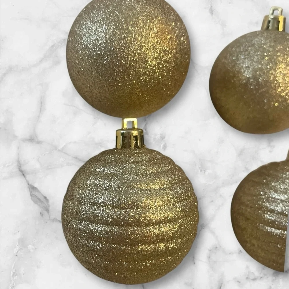 Gold Glitter coated glass Holiday Christmas Ornaments 2 x 2.5 inch